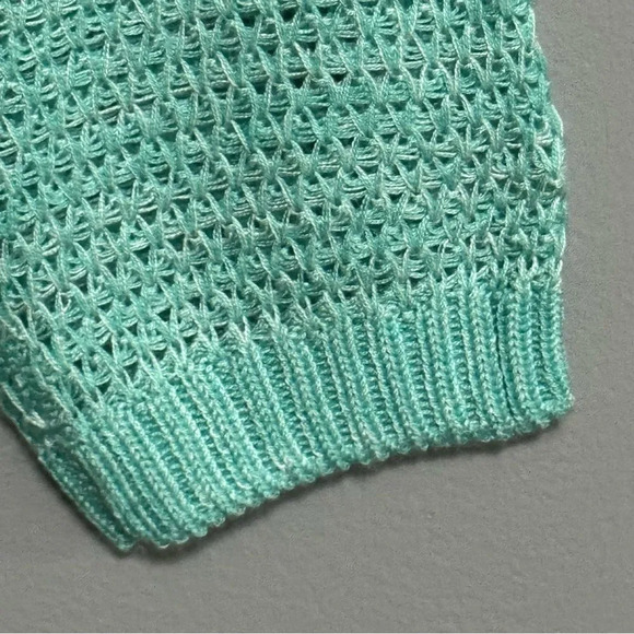 CARIBBEAN JOE Aqua Lightweight Open Weave Grommet Detail Sweater Sz Large Petite - Picture 4 of 8